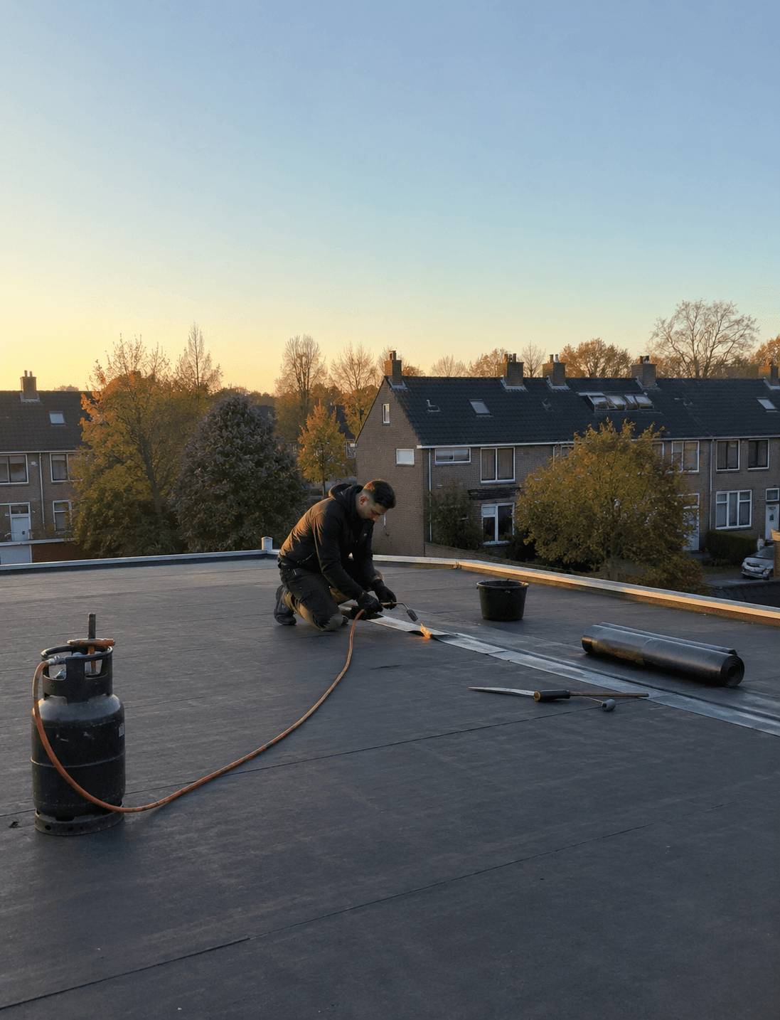 Reparatiewerkzaamheden aan bitumen dakbedekking